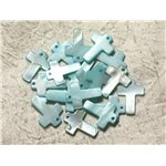 4pc - Perles Breloques Pendentifs Nacre Croix 22mm Bleu Turquoise   4558550004956 