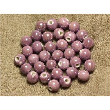 10pc - Perles Porcelaine Céramique Mauve Rose irisé Boules 8mm   4558550010070 