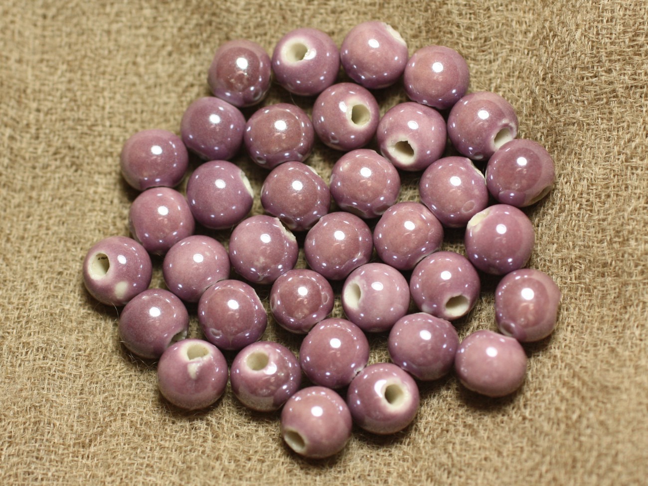 10pc - Perles Porcelaine Céramique Mauve Rose irisé Boules 8mm   4558550010070 