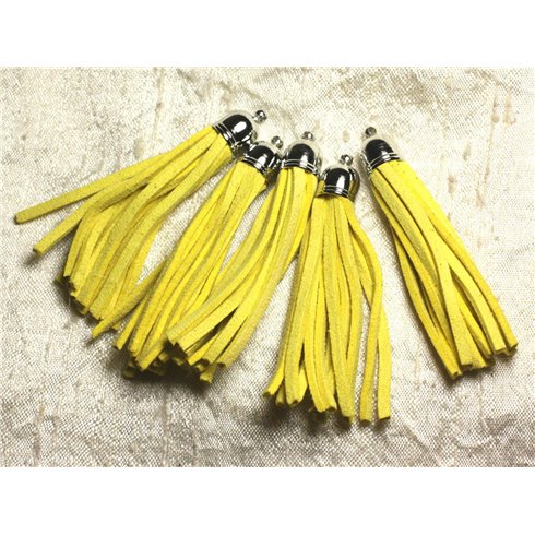 3pc - Pompon suédine Jaune et Métal Argenté 68mm   4558550009777 