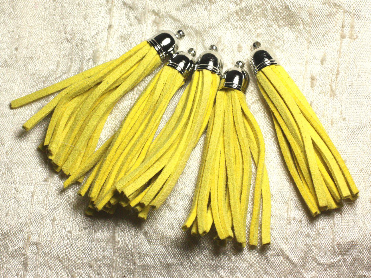 3pc - Pompon suédine Jaune et Métal Argenté 68mm   4558550009777 