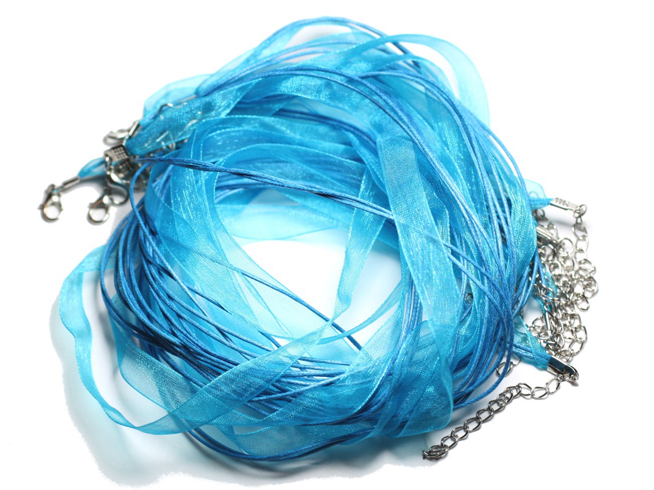 10pc - Colliers Tours de cou Organza et Coton 47cm Bleu Turquoise Paon -  4558550006301 