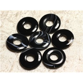1pc - Semi Precious Stone Pendant - Black Agate Donut 20mm 4558550012562 