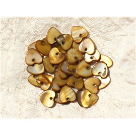 10pz - Ciondoli in madreperla Charms Hearts 11mm Bronze Brown - 4558550012548 
