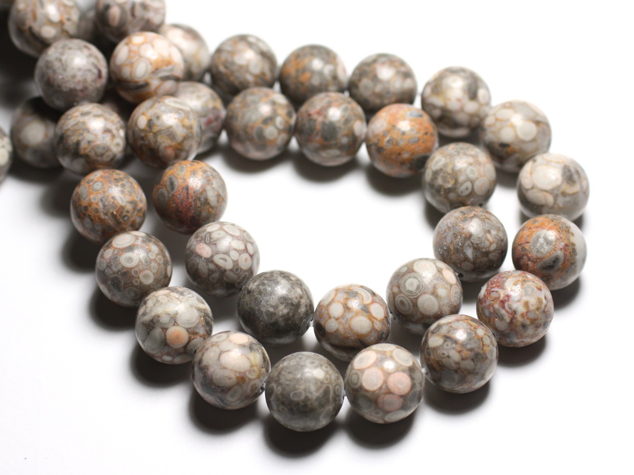 4pc - Perles de Pierre - Jaspe Océan Fossile Boules 14mm -  4558550081674 