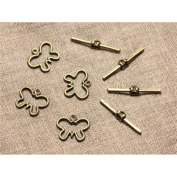 30 sets - Fermoirs Toggle T Métal Bronze Papillons 19mm - 4558550005816 