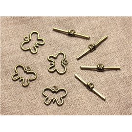 30 sets - Toogle T Metal Bronze Butterflies 19mm Clasps - 4558550005816 