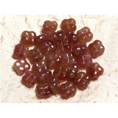 2pc - Perles de Pierre - Quartz Hématoide Hématite Lépidochrosite Trèfle Fleur 9-10mm   4558550009999 