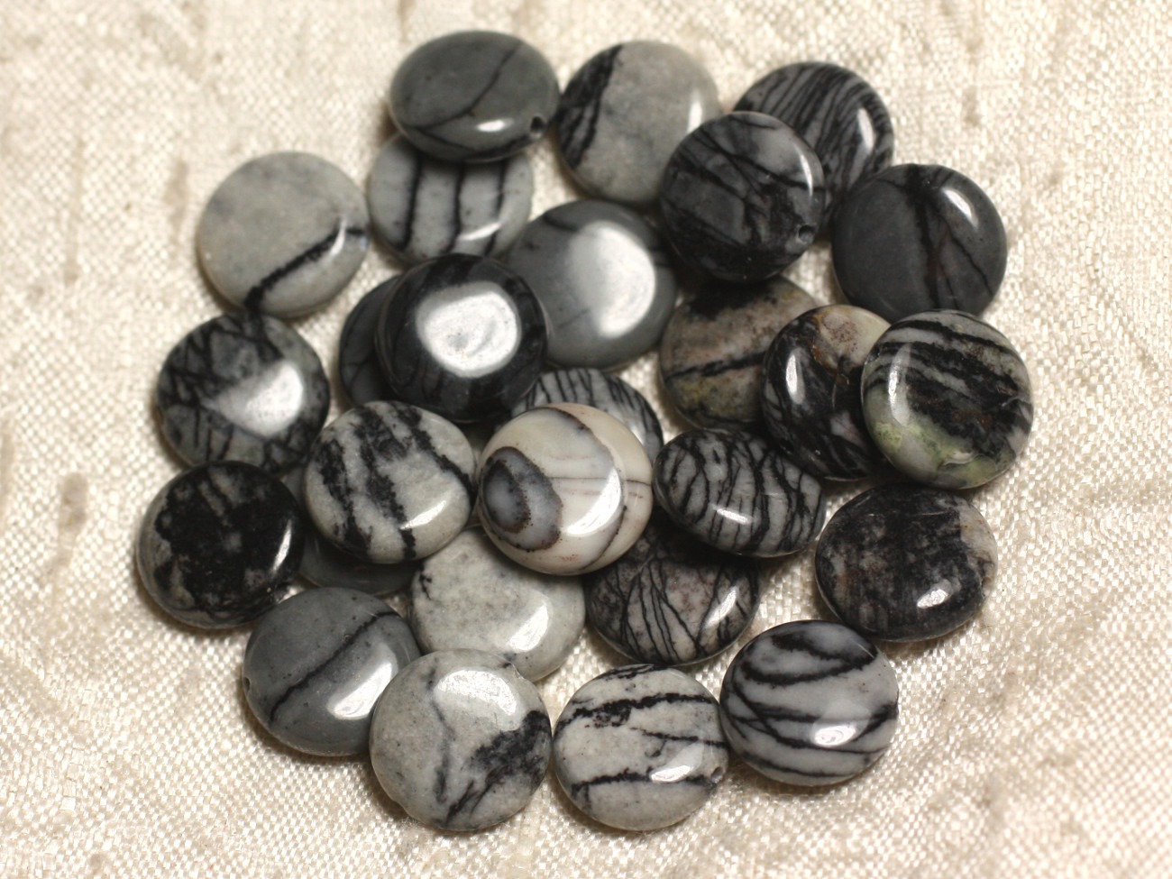 4pc - Perles de Pierre - Jaspe Zèbre Palets 12mm  4558550039019 