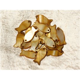 5pc - Dijes de perlas Colgantes Nácar Pez 23 mm Bronce dorado 4558550000514 