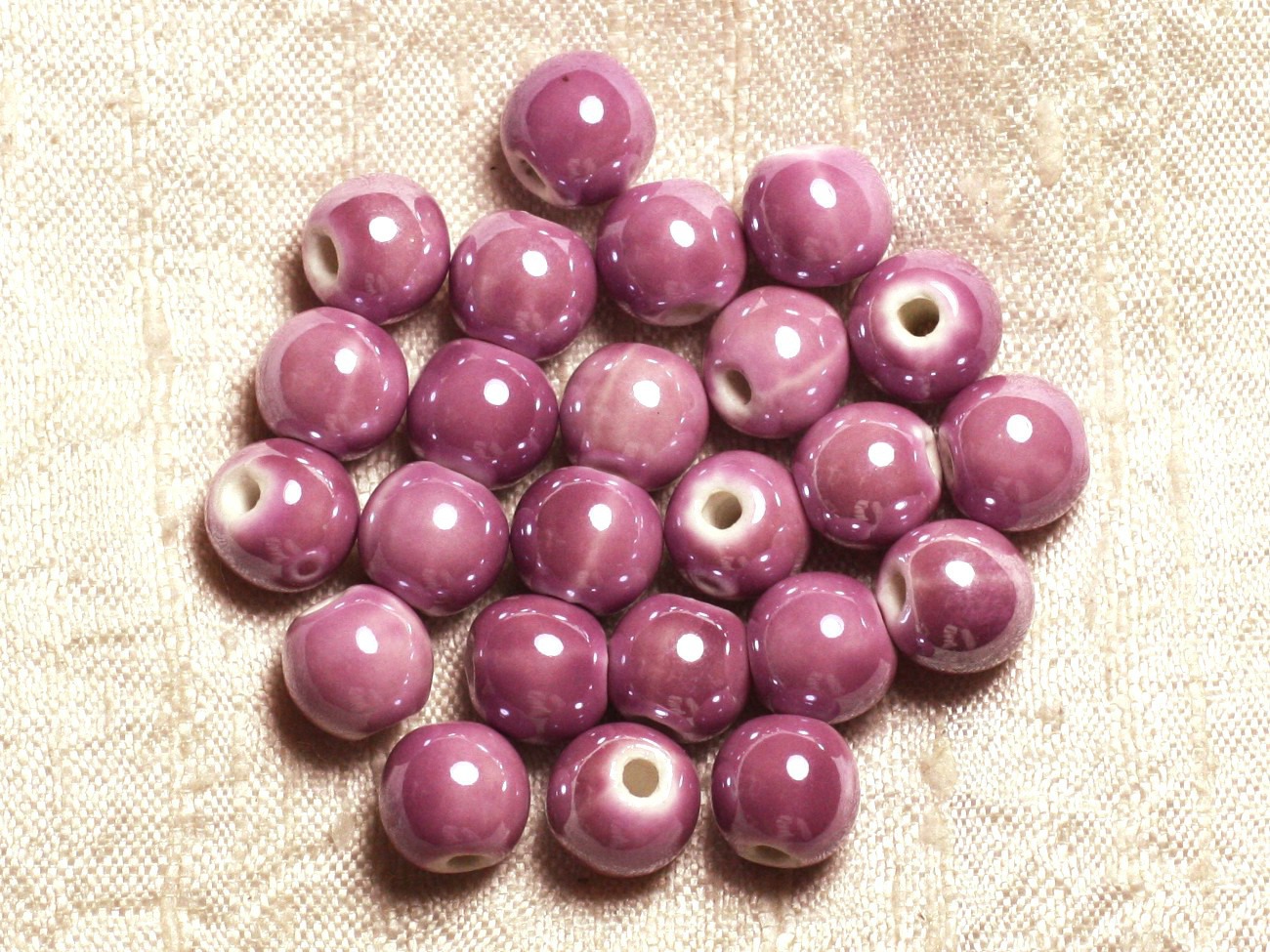 10pc - Perles Porcelaine Céramique Rose Mauve Boules 10mm   4558550009500 