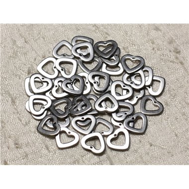 10pc - Breloques Pendentifs Acier Chirurgical 304L - Coeurs 11mm   4558550004604 