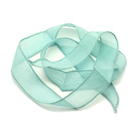 1pc - Collar de cinta de seda teñida a mano 85 x 2,5 cm Azul turquesa (ref SOIE160) 4558550001696 