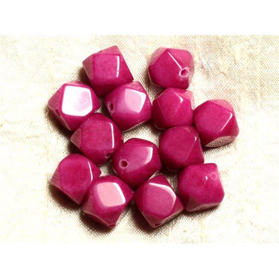 2pc - Perles de Pierre - Jade Rose Fuchsia Cubes Nuggets Facettés 14-15mm   4558550002525 