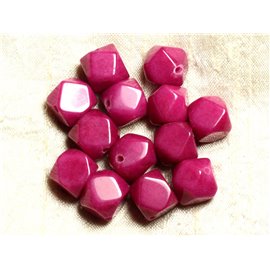 2pc - Stone Beads - Jade Pink Fuchsia Faceted Nuggets Cubes 14-15mm 4558550002525 