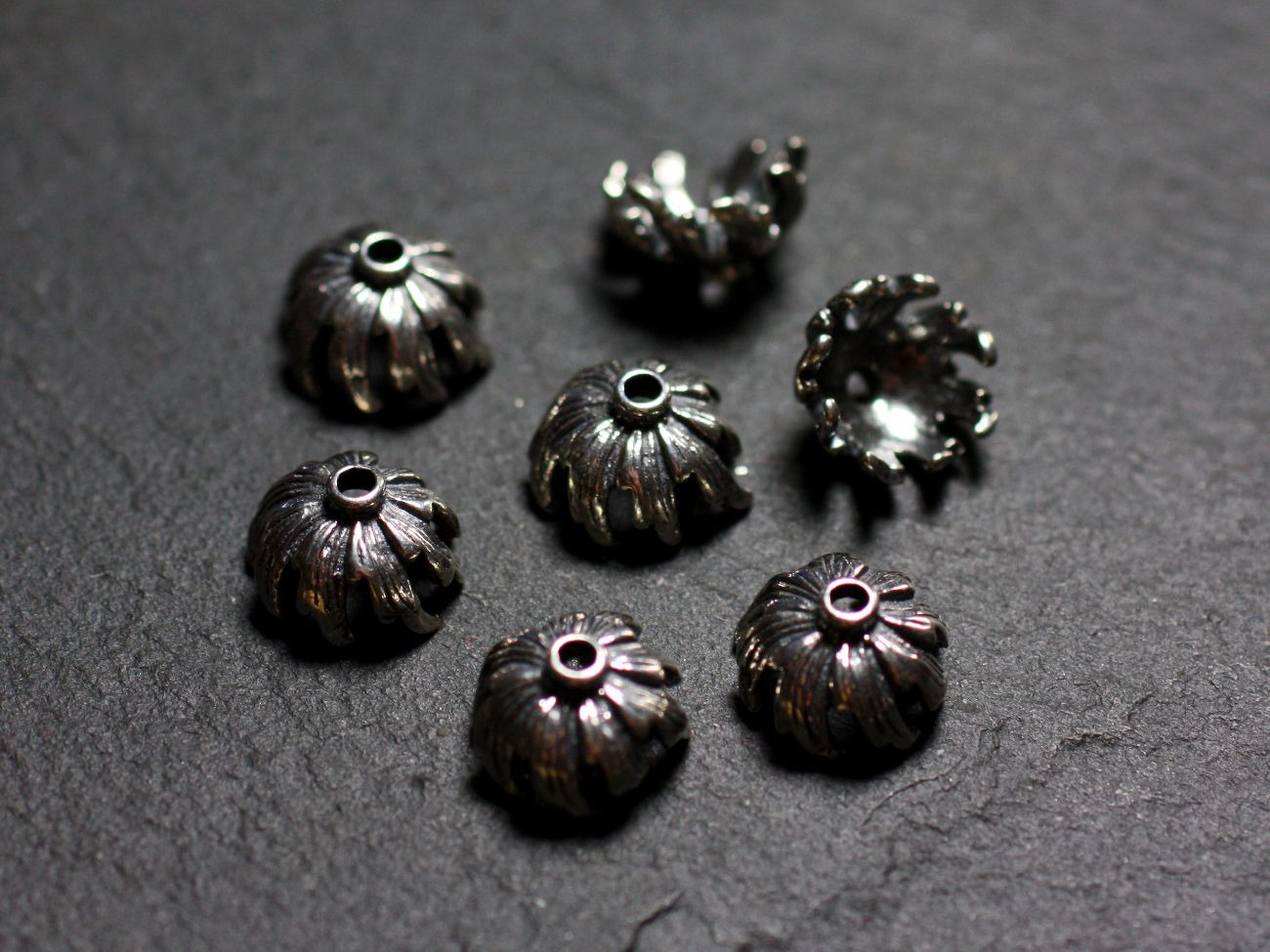 2pc - Coupelles Calottes Argent 925 Fleurs 10x6mm - 4558550086419 