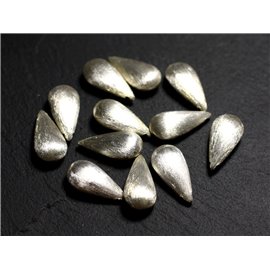 1Stk - Solid Silver Pearl 925 gebürstet sandgestrahlt mattiert Drop 18mm - 4558550086471