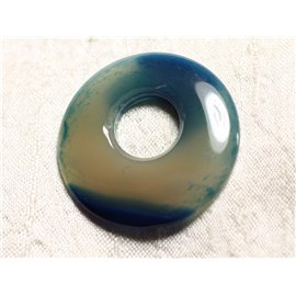 Perle Pendentif Pierre - Rond Cercle Anneau Donut Pi 42mm - Agate bleu blanc N16 - 4558550086082