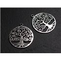 1pc - Breloque Pendentif Argent 925 Arbre Cercle 27mm - 4558550086594 