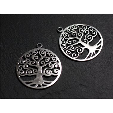 1pc - Breloque Pendentif Argent 925 Arbre Cercle 27mm - 4558550086594 