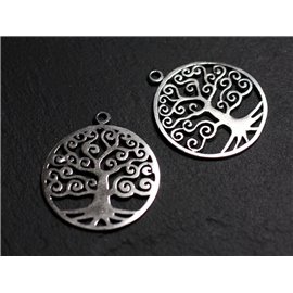 1pc - 925 Sterling Silver Tree Circle Pendant Charm 27mm - 4558550086594 