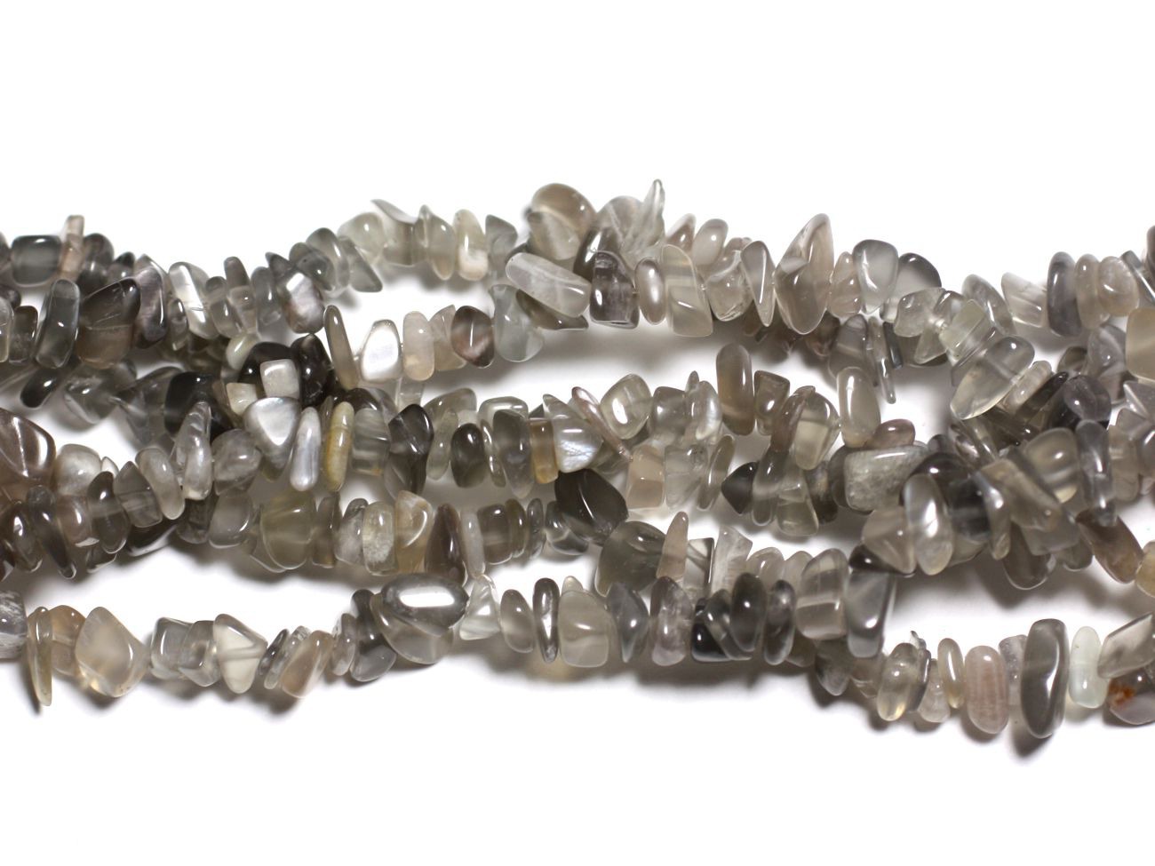 130pc environ - Perles de Pierre - Pierre de Lune Grise Rocailles Chips 5-10mm -  4558550005465 