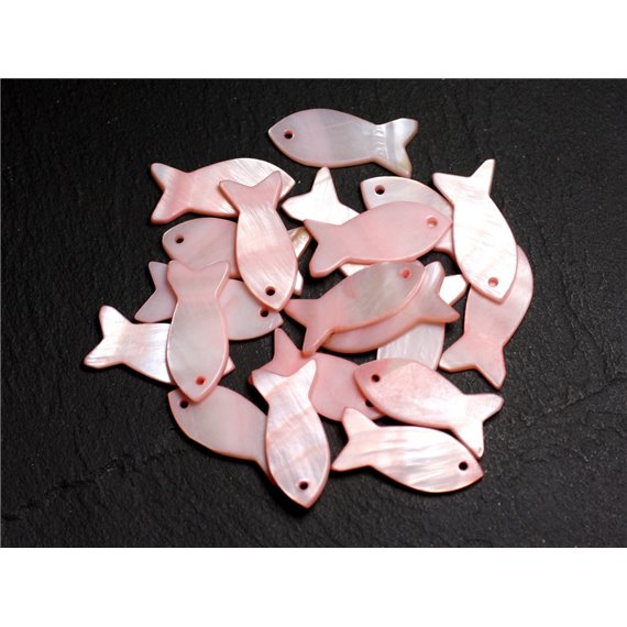 5pc - Perles Breloques Pendentifs Nacre - Poissons 23mm Rose Pastel Saumon -  4558550039880 