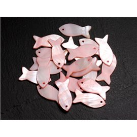 5pc - Beads Charms Pendants Mother of Pearl - Fish 23mm Pastel Pink Salmon - 4558550039880 
