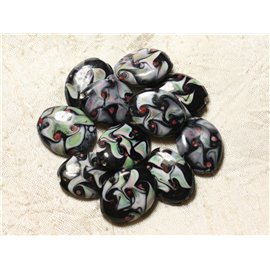 4pc - 25x20mm Oval Glass Beads Black White Green Red 4558550005106 