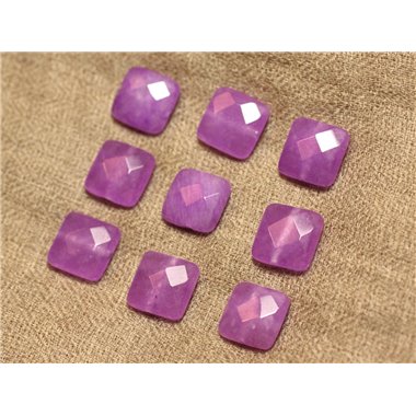 2pc - Perles de Pierre - Jade Carrés Facettés 14mm Violet Rose Mauve - 4558550019554