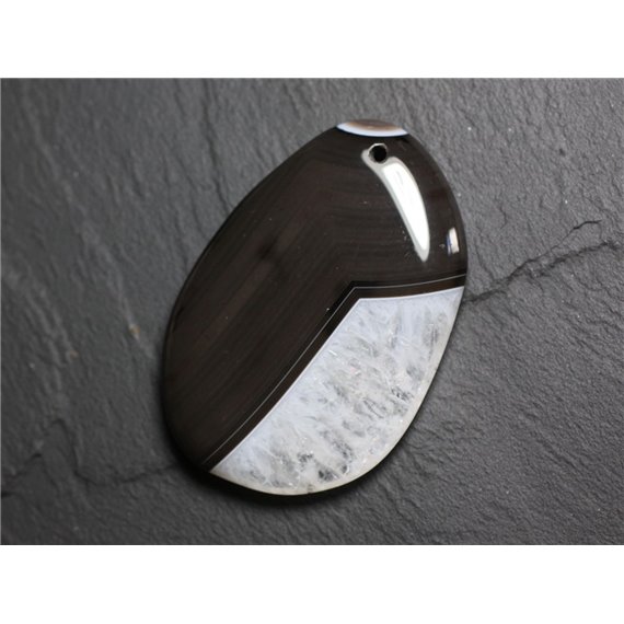 Pendentif en Pierre - Agate et Quartz Noir et Blanc Goutte 58mm N32 - 4558550085801 