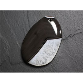 Stenen hanger - Zwart en wit agaat en kwarts druppel 58 mm N32 - 4558550085801 