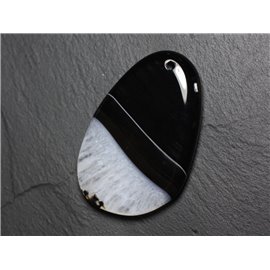 Stone Pendant - Black and White Agate and Quartz Drop 59mm N35 - 4558550085832 