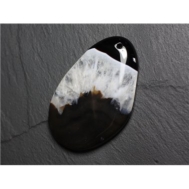 Pendentif en Pierre - Agate et Quartz Noir et Blanc Goutte 59mm N38 - 4558550085863 