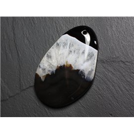 Stone Pendant - Black and White Agate and Quartz Drop 59mm N38 - 4558550085863 