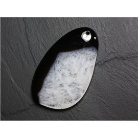 Stone Pendant - Black and White Agate and Quartz Drop 61mm N40 - 4558550085887 