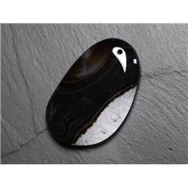 Stone Pendant - Black and White Agate and Quartz Drop 56mm N42 - 4558550085900 