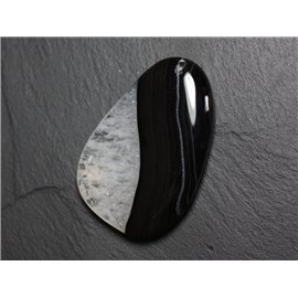 Stenen hanger - Agaat en kwarts Zwart en wit druppel 58 mm met imperfectie N39 - 4558550085870 