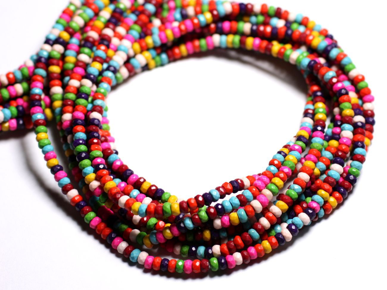 30pc - Perles Pierre Turquoise Synthese Reconstituée Rondelles Facettées 4x2mm Multicolore - 4558550084712