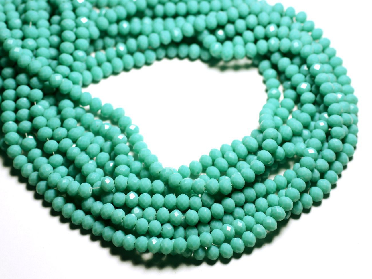 Fil 39cm 90pc env - Perles Verre opaque - Rondelles Facettées 6x4.5mm Vert clair Turquoise - 4558550084910 