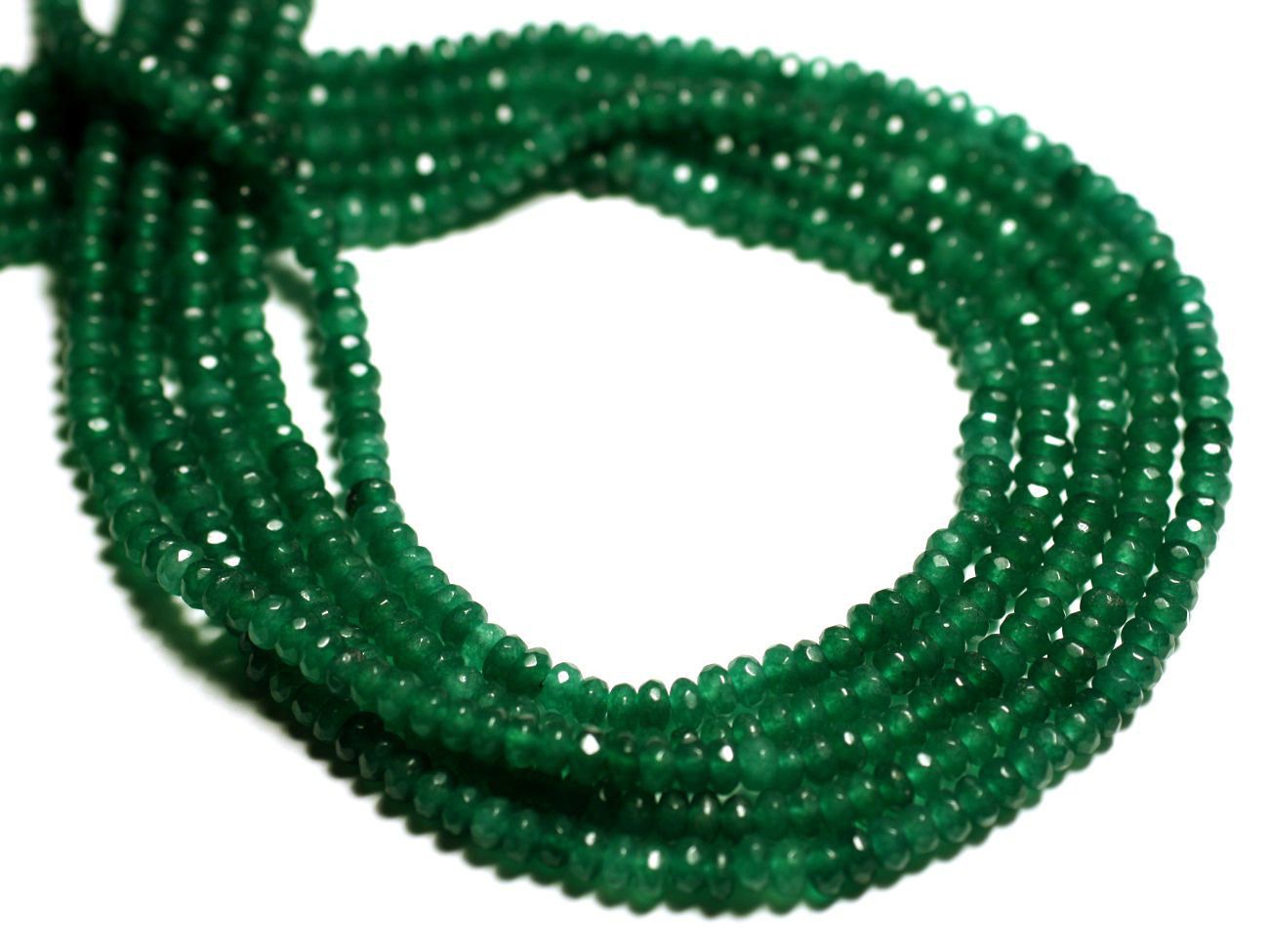 30pc - Perles de Pierre - Jade Rondelles Facettées 4x2mm Vert Sapin - 7427039732611