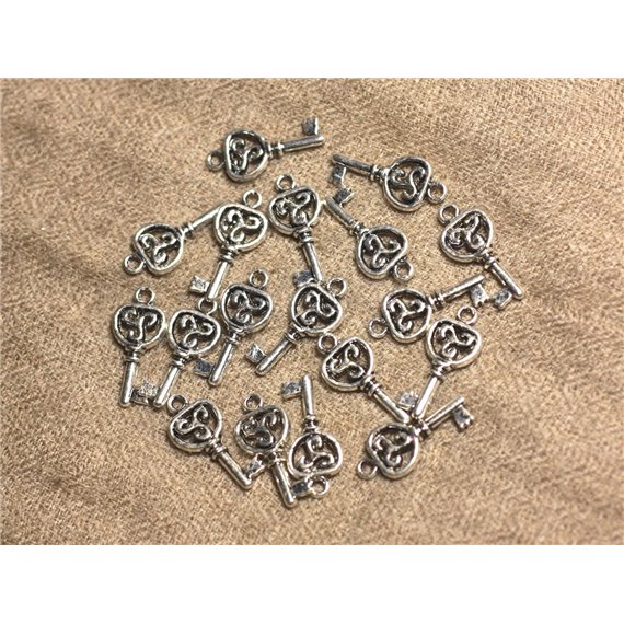 10pc - Breloques Pendentifs Métal Argenté Rhodium Clef Celtique 21mm -  4558550012302 