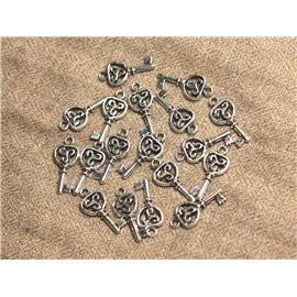 10pc - Silver Plated Rhodium Pendant Charms Celtic Key 21mm - 4558550012302 