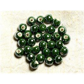 10st - Porseleinen Keramiek Kralen Ballen 8mm Iridescent Olive Green - 4558550008978 