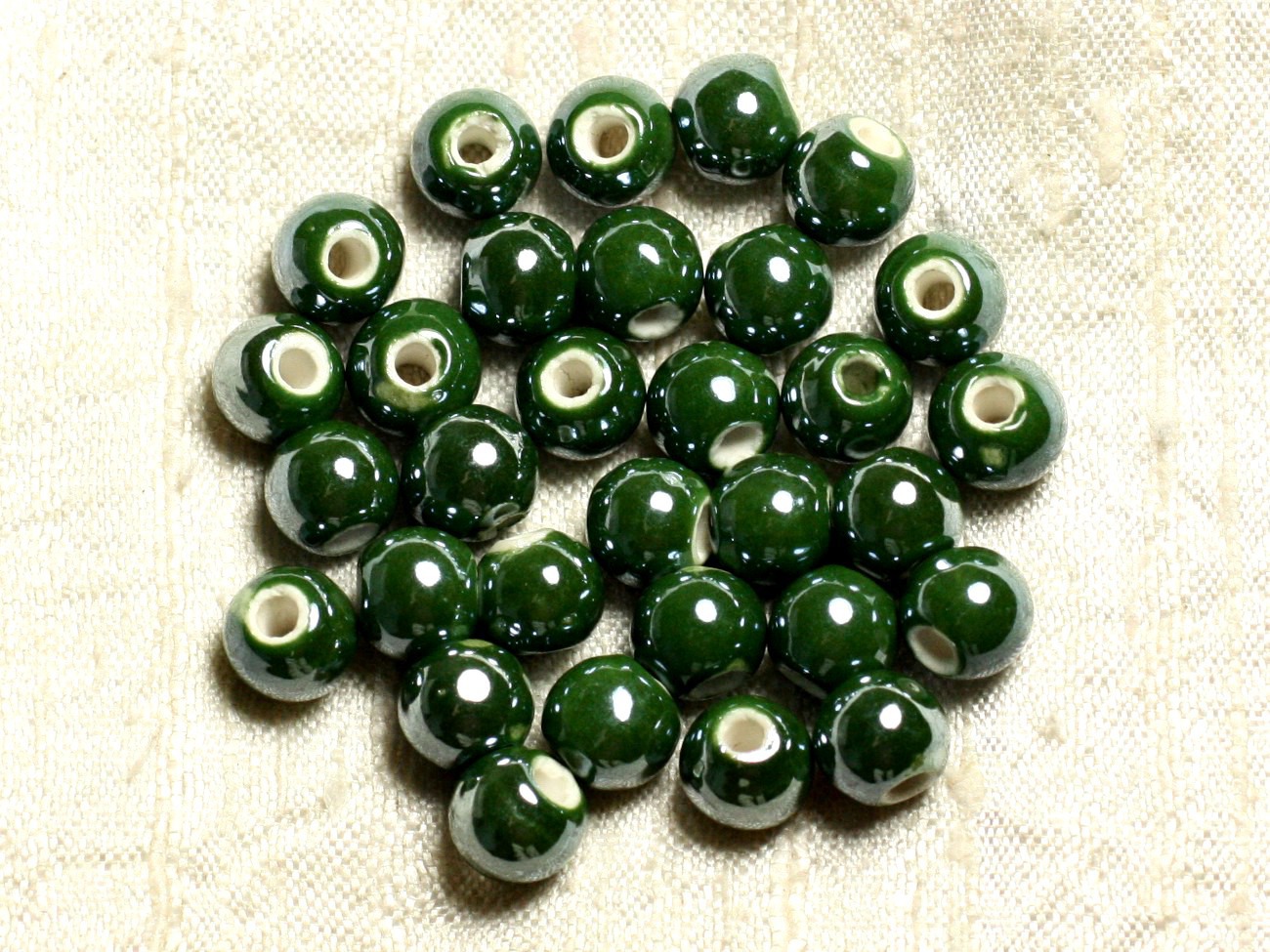 10pc - Perles Porcelaine Ceramique Boules 8mm Vert Olive Sapin Kaki irisé - 4558550008978