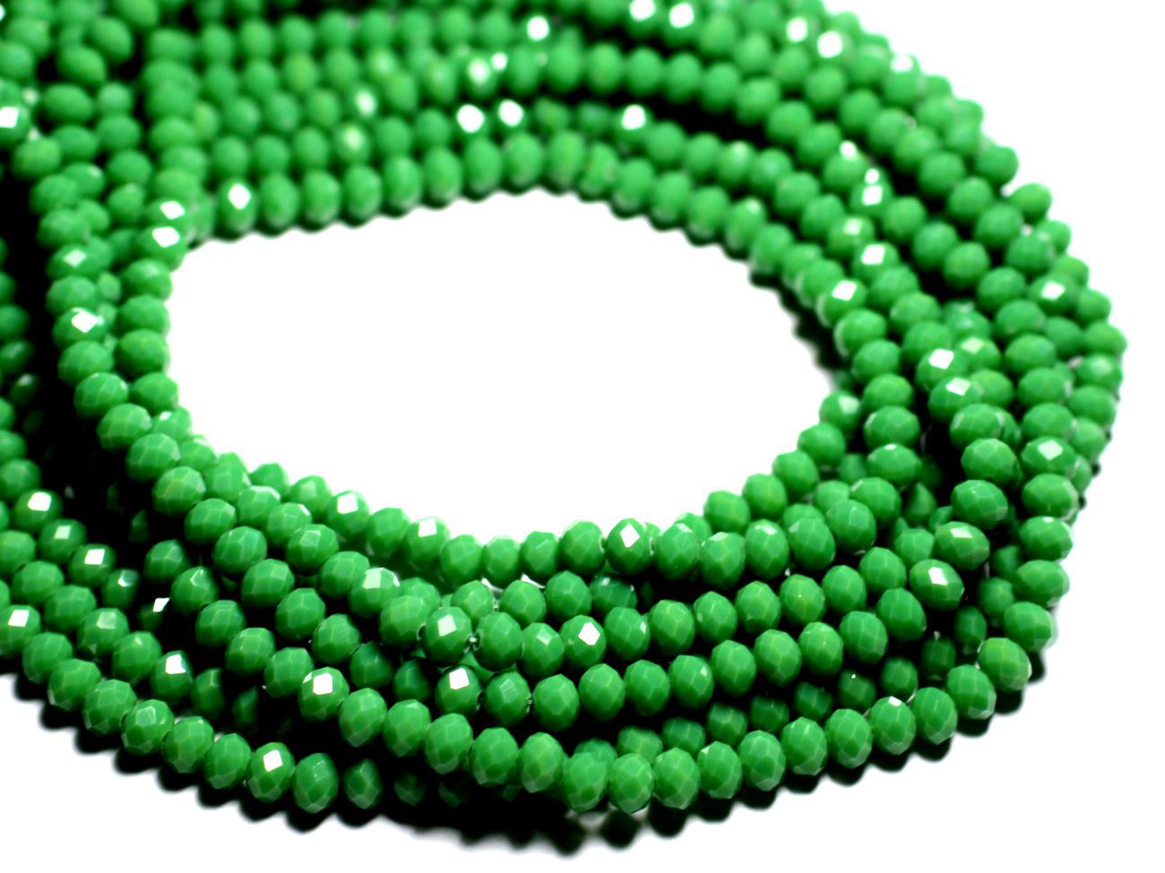 Fil 39cm 90pc env - Perles Verre opaque - Rondelles Facettées 6x4.5mm Vert - 4558550084880 