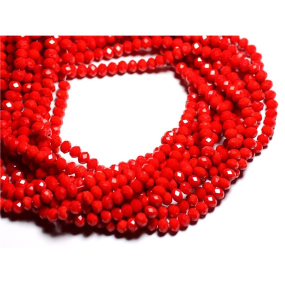 Fil 39cm 90pc env - Perles Verre opaque - Rondelles Facettées 6x4.5mm Rouge vif - 4558550084859 