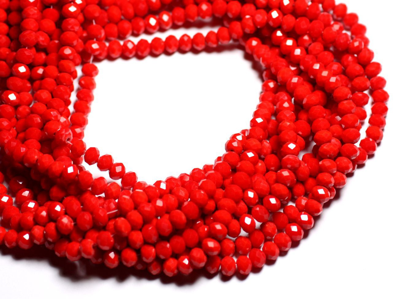 Fil 39cm 90pc env - Perles Verre opaque - Rondelles Facettées 6x4.5mm Rouge vif - 4558550084859 