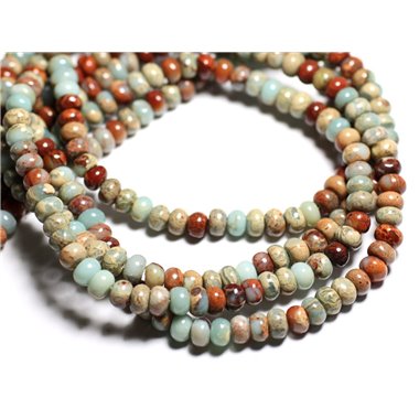 6pc - Perles de Pierre - Jaspe Aqua Terra Rondelles 8x5mm Turquoise et Beige - 4558550084651 