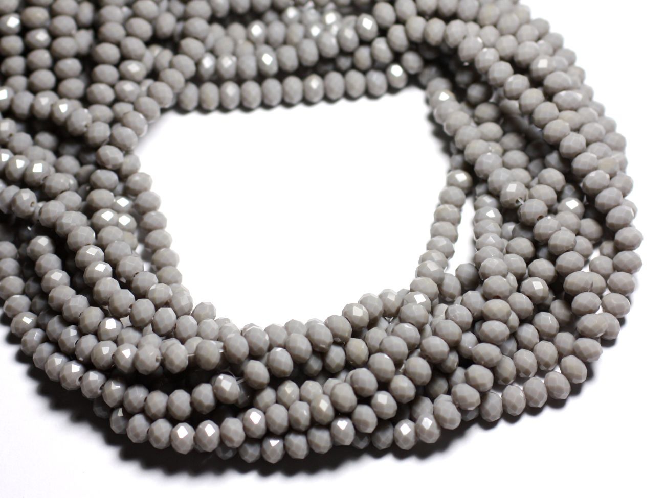 Fil 39cm 90pc env - Perles Verre opaque - Rondelles Facettées 6x4.5mm Gris clair - 4558550084873 